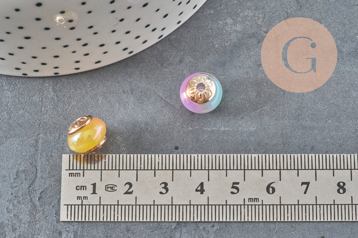 Perles fleurs rondelles résine réactives UV multicolores 12mm, x10 VALIDE-Perles-Gingerlily Perles