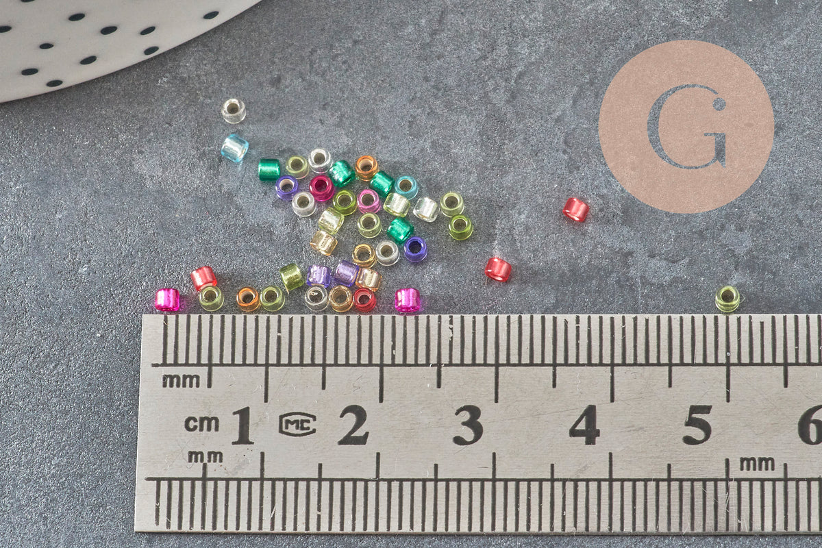 Perles rocaille tube verre multicolore transparent silver lined 1.5-2mm, x1 Sachet 8g (G11404)-Perles-Gingerlily Perles