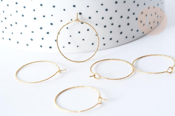 Anneau Créole striée acier 316 IP doré inoxydable piqués 29mm, création boucles d'oreille, x10 (G8011)