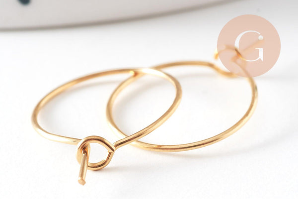 Anneau créole acier 304 doré inoxydable 15mm dorure IP, x20 ou x50 (G7698)