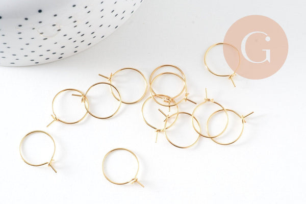 Anneau créole acier 304 doré inoxydable 15mm dorure IP, x20 ou x50 (G7698)