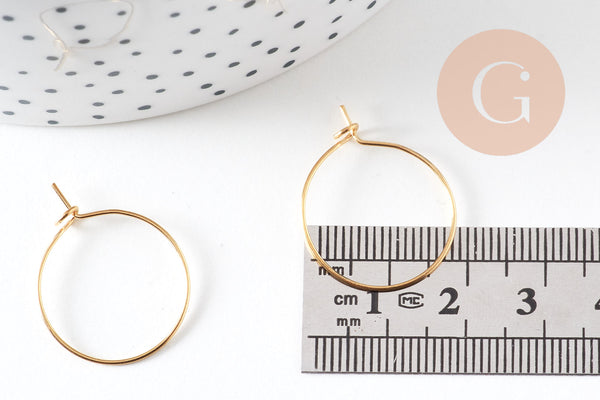 Anneau créole acier 304 doré inoxydable 20mm dorure IP, création boucles, x20 ou x50 (G7703)