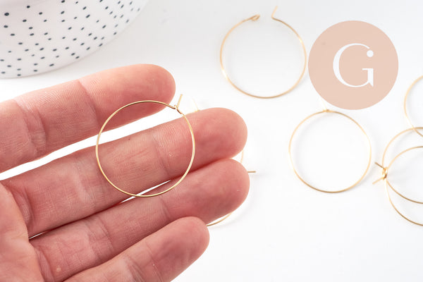 Anneau créole acier 304 doré inoxydable 30mm dorure IP, x20 ou x50 (G7704)