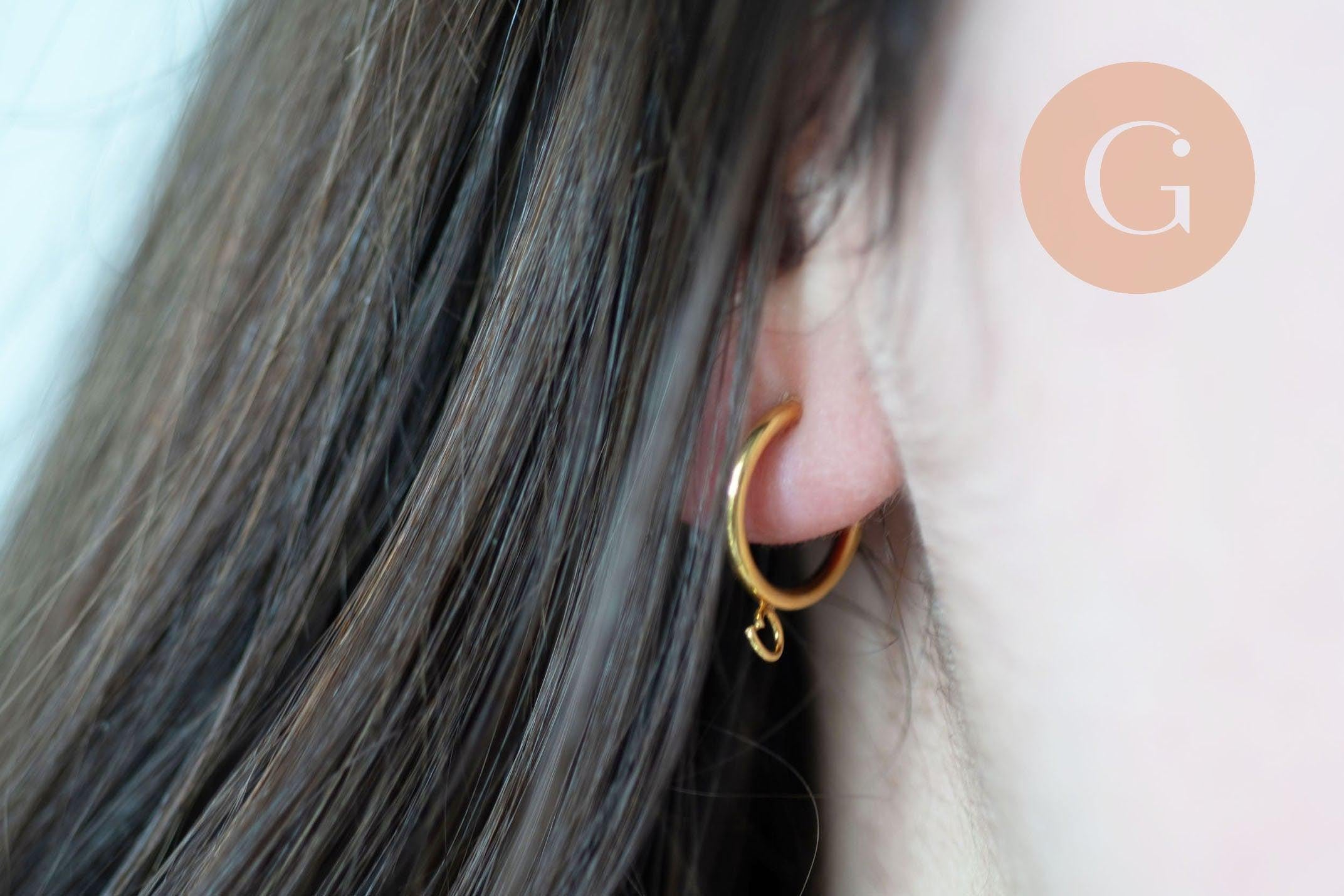 Anneaux créoles acier doré 316 oreilles non percées 15.5mm, création boucles la paire (G6390)