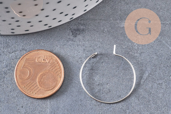 Anneaux créoles acier platine sans nickel 20mm, x20-50-100 (G4226)