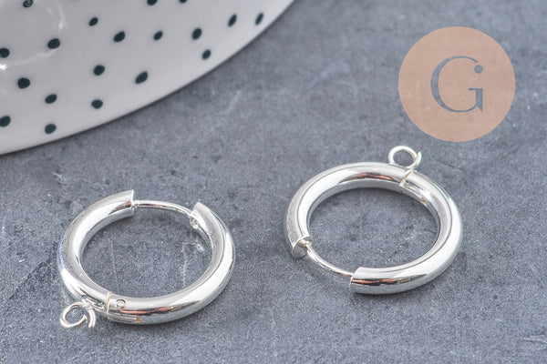 Anneaux créoles +anneau en acier 201-316 inoxydable argenté 22mm, La paire (G10857)