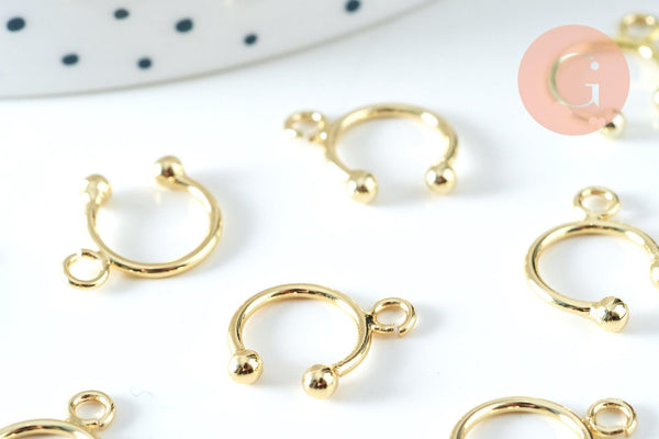 Anneaux créoles en laiton doré 18K pour oreilles non percées 15.5mm la paire (G6356)