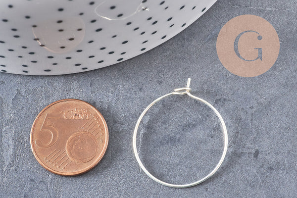 Anneaux créoles laiton argenté, 28x24mm, x20-50-100 (G3731)