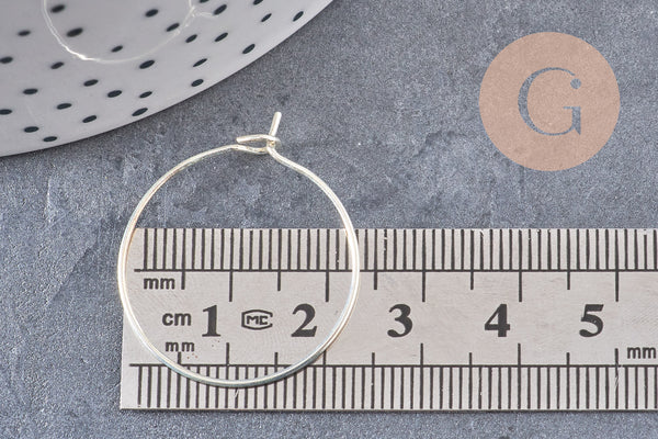 Anneaux créoles laiton argenté, 28x24mm, x20-50-100 (G3731)