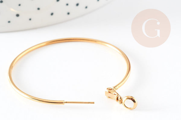 Anneaux créoles laiton doré 16K 40mm sans nickel, x2 (G6521)