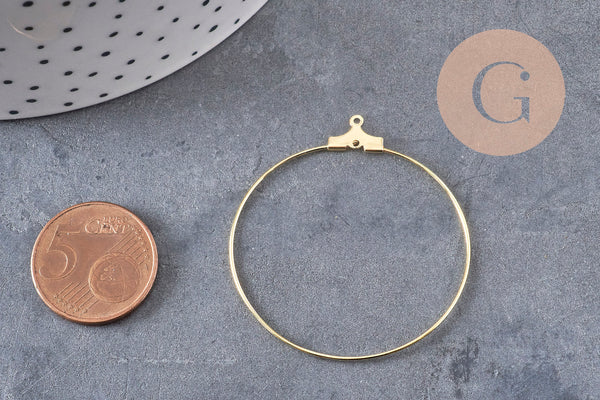 Pendientes de aro de latón chapado en oro, 40 mm, x20 (G0387)