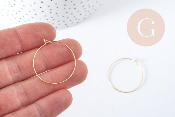 Anneaux créoles laiton doré sans nickel 30mm, x10 (G8892)