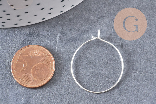 Anneaux créoles métal argenté 25mm, x 20 (G0083)