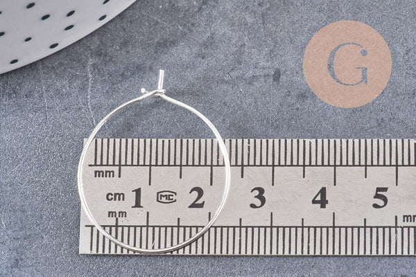 Anneaux créoles métal argenté 25mm, x 20 (G0083)