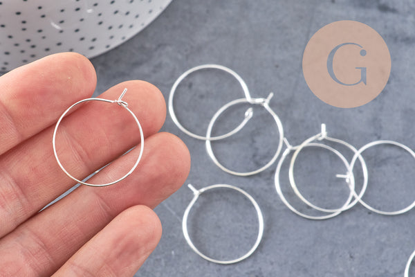 Anneaux créoles métal argenté 25mm, x 20 (G0083)