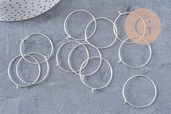 Anneaux créoles métal argenté 30mm, x20-50-100 (G1091)