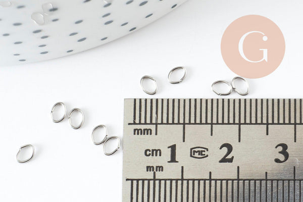 Anneaux de jonction ovales acier 304 platine inoxydable 3x4mm-0.5mm, x50 (G9389)