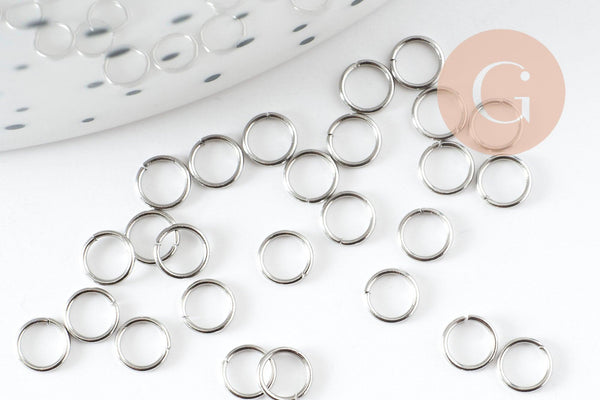 Anneaux de jonction ronds acier 304 platine inoxydable 4mm-0.4mm, x50 (G9393)