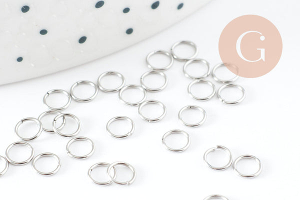 Anneaux de jonction ronds acier 304 platine inoxydable 4mm-0.4mm, x50 (G9393)