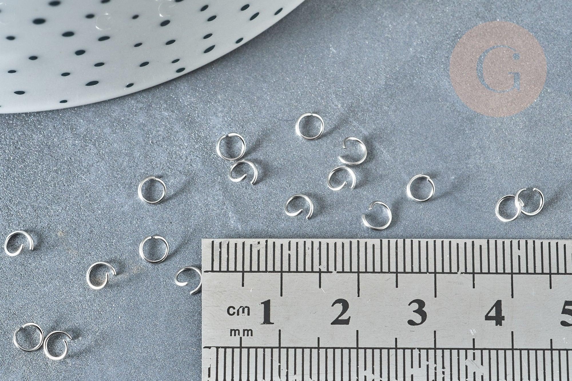 Anneaux de jonction ronds acier 304 platine inoxydable 4mm, x1gr (G9145)