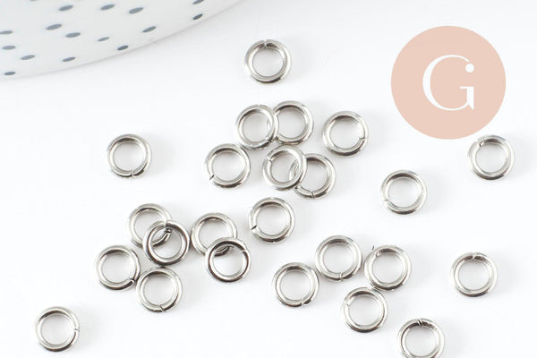 Anneaux de jonction ronds acier 304 platine inoxydable 5mm-1mm, x50 (G9390)