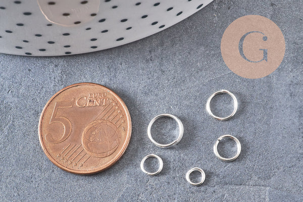 Anneaux ouverts couleur platine tailles différentes, x10gr (G2377)