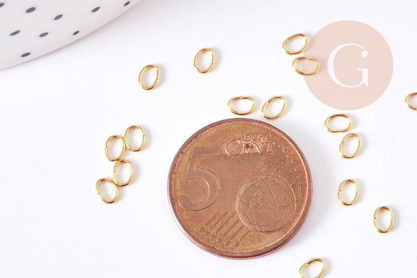 Anneaux ouverts ovales 4x3mm acier 304 inoxydable doré IP, x50 (G8765)