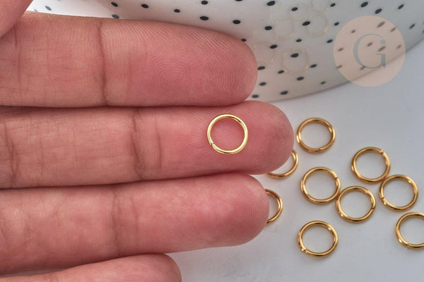 Anneaux ouverts ronds acier 304 inoxydable doré 8mm, x50 anneaux (G7711)
