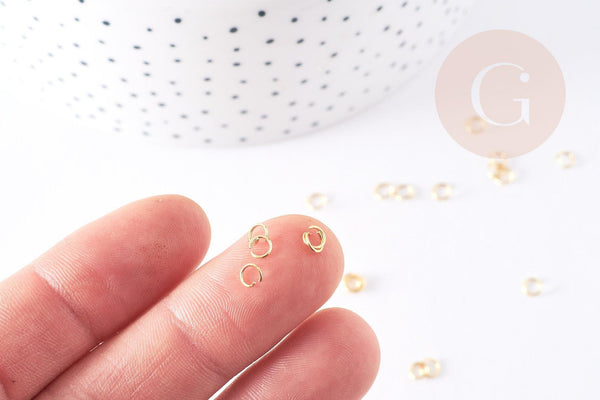 Anneaux ronds acier 304 inoxydable doré 18k 4mm, x50 (G3059)