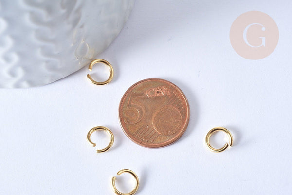 Anneaux ronds acier 304 inoxydable doré 8mm, x10 ou x50 (G2212)