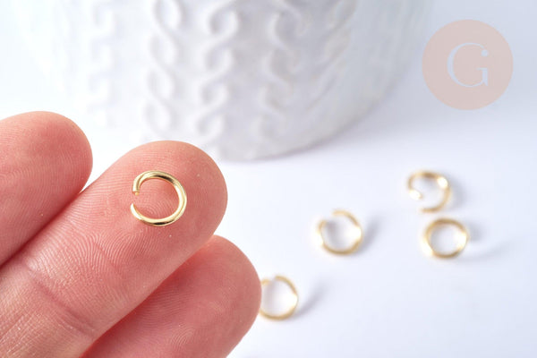 Anneaux ronds acier 304 inoxydable doré 8mm, x10 ou x50 (G2212)