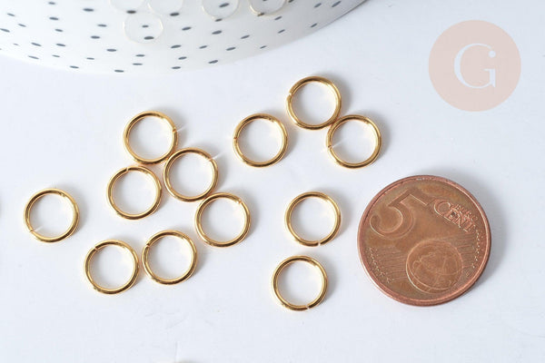 Anneaux ronds acier 304 inoxydable doré IP 9x1mm, x50 (G7708)
