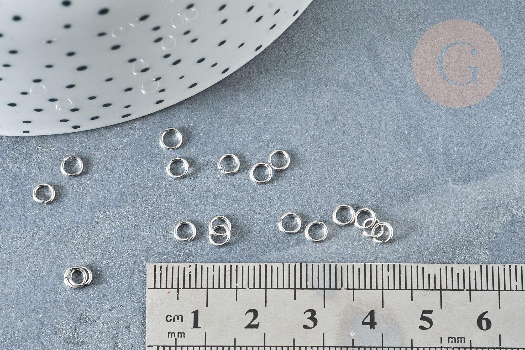 Anneaux ronds acier inoxydable platine 4mm, x2gr (G8188)