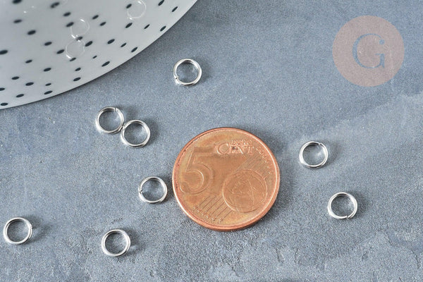 Anneaux ronds acier inoxydable platine 6mm, x5gr (G8152)