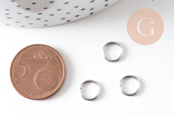 Anneaux ronds acier platine 8mm, x50 (6.6 gr), (G4106)