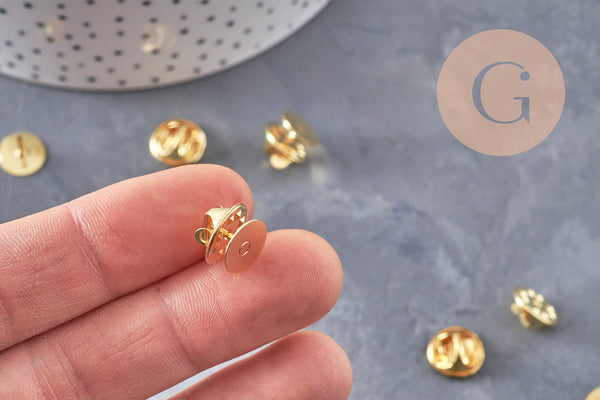 Attache et support pour pin's laiton doré 11mm, x5 (G10963)