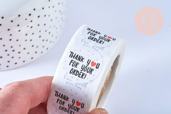 Autocollant THANK YOU FOR YOUR ORDER cœur 25mm, x500 (G5118)