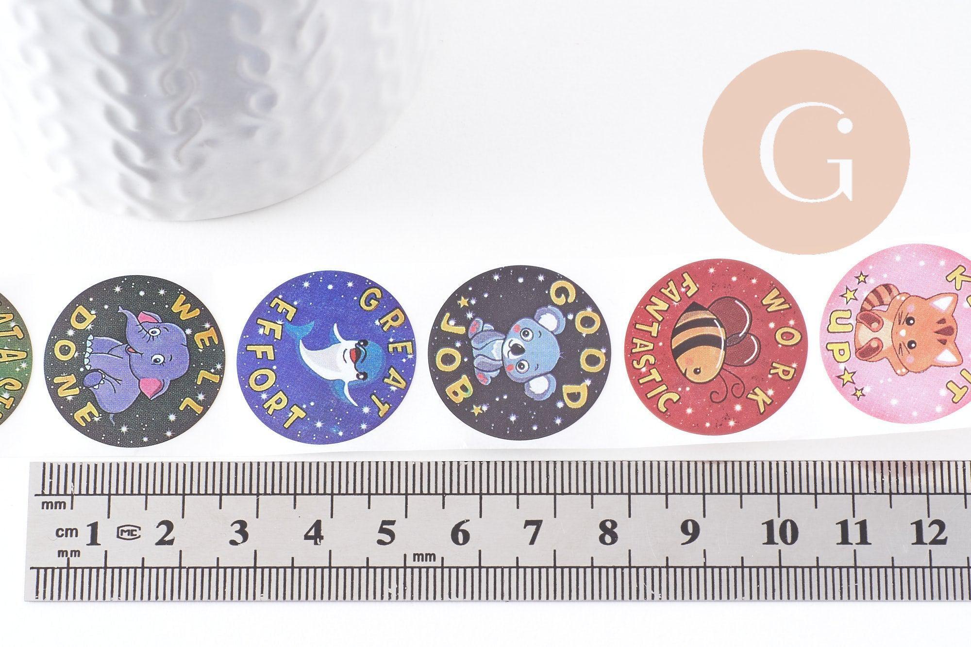 Autocollant encouragements animaux professeur anglais 30mm, x500 (G10065)
