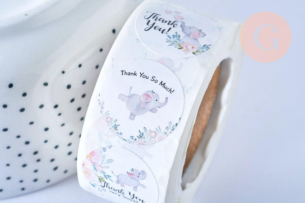 Autocollant merci fleur éléphant 25mm, x500 (G5121)