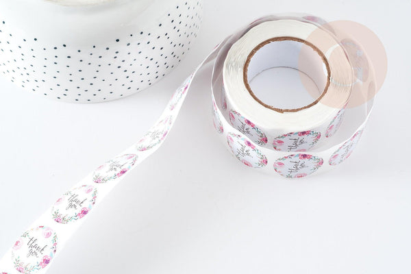 Autocollant merci fleurs 25mm, x500 (G3289)