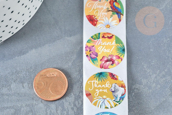 Autocollant merci tropical cactus 25mm, x500 (G8095)