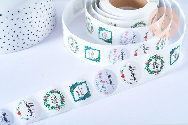 Autocollants THANK YOU Motif végétal 25mm, x500 (G5117)