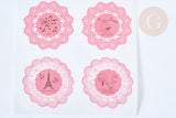 Autocollants Vintage dentelle rose 40mm, x10 (G8103)