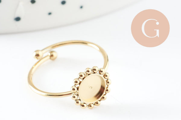 Bague Fleur réglable pour cabochon rond 6mm acier 304 inoxydable doré 18mm, x1 (G9776)