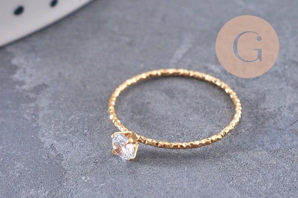 Bague Solitaire zircon acier 304 inoxydable doré ou platine taille 54, x1 (G10361)