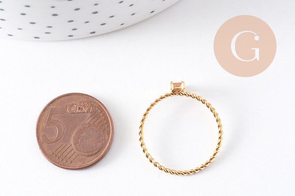 Bague Solitaire zircon rectangle Rose pêche acier 304 inoxydable doré, x1 (G10360)