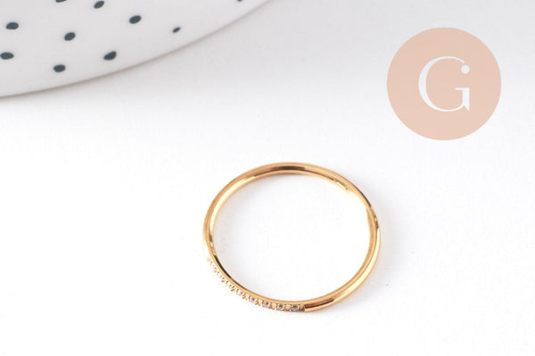 Bague alliance anneau acier inoxydable doré zircons blancs taille 7, x1 (G10496)