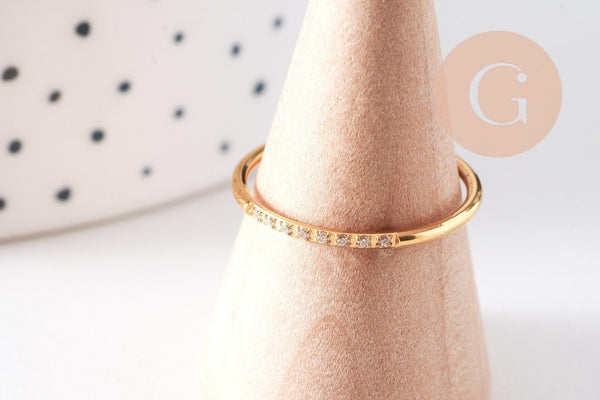 Bague alliance anneau acier inoxydable doré zircons blancs taille 7, x1 (G10496)