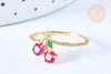 Bague cerise rouge laiton doré 16K gros zircons, x1 (G6574)