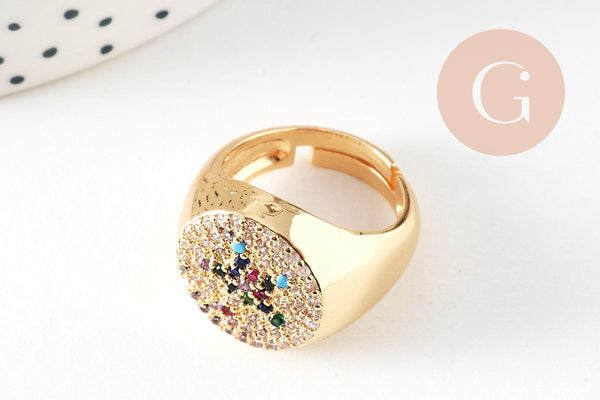 Bague chevalière laiton or zircon 17mm,x1 (G4332)